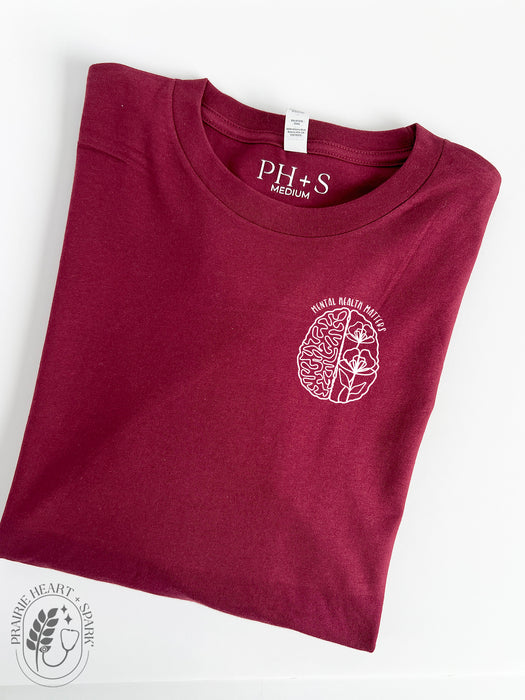 Mental Health: "Mental Health Matters brain" - Maroon long sleeve