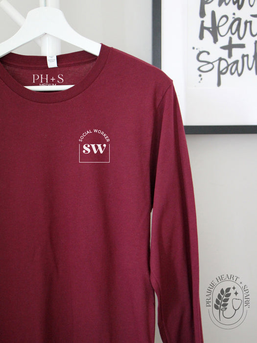 Cred Arch: "SW" on a Maroon long sleeve