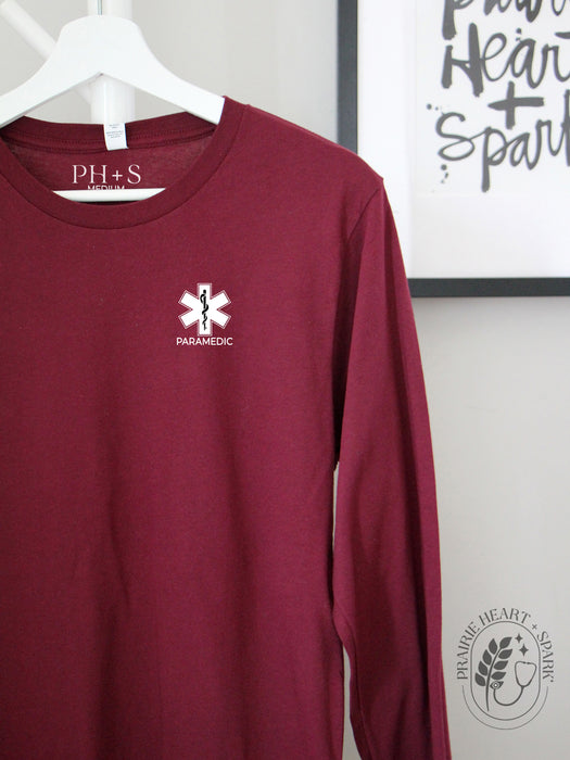 EMS Star: Black colour Rod of Asclepius with Paramedic on a Maroon long sleeve