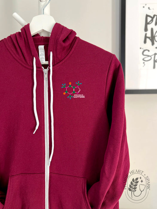 Caffeine Molecule on Maroon zip up hoodie