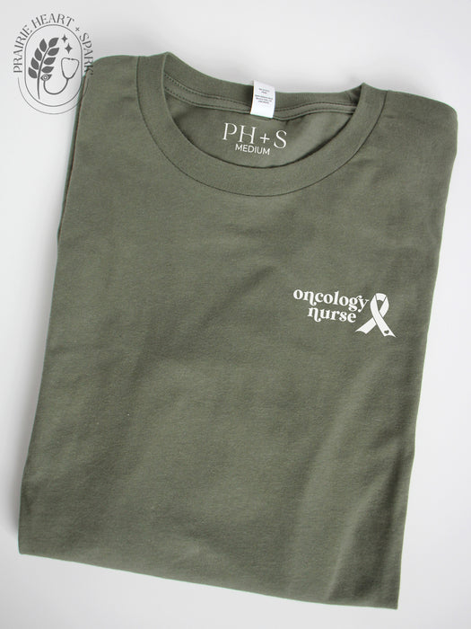 Oncology: "oncology nurse" on a Military Green long sleeve tee