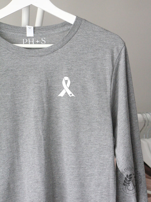 Oncology: "Oncology ribbon" on a Grey long sleeve tee