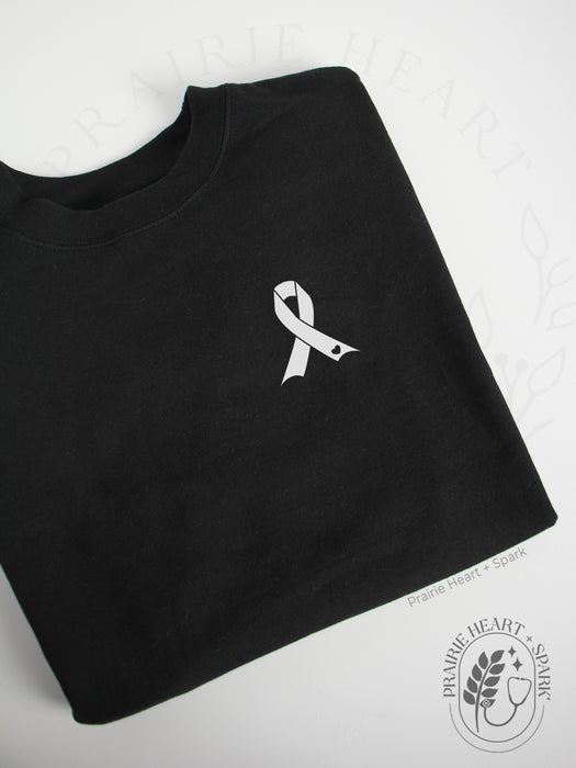 Oncology: "Oncology ribbon" on Black sweatshirt