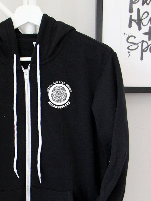 HSCNeurosurgery - Brain emblem on a Black zip up hoodie