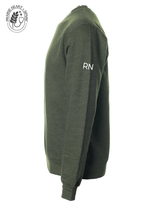 Army Green sweatshirt with 'RN' in white on left arm sleeve