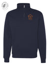 Navy quarter-zip sweatshirt with copper logo 