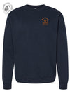 Navy sweatshirt with a copper coloured logo on the chest (mock up)