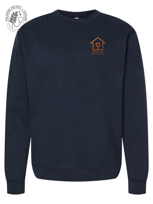 Navy sweatshirt with a copper coloured logo on the chest (mock up)