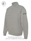 Oxford Grey quarter-zip sweatshirt with 'RN BN' on the left arm in black