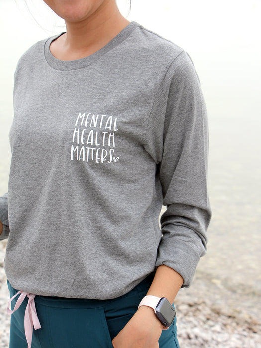 Mental Health: "Mental Health Matters Heart" - Grey long sleeve