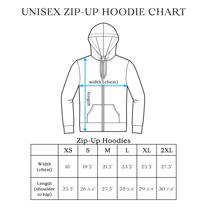 Unisex Zip-Up hoodie size chart
