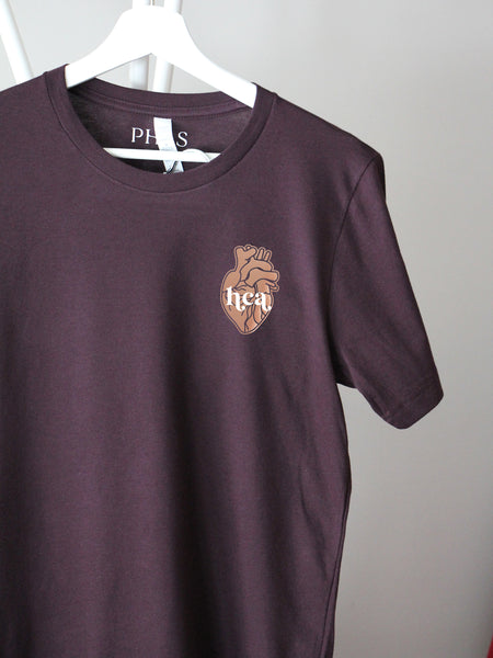 HEART-ology: Burgundy Black short sleeve tee (rose gold heart with "HCA")